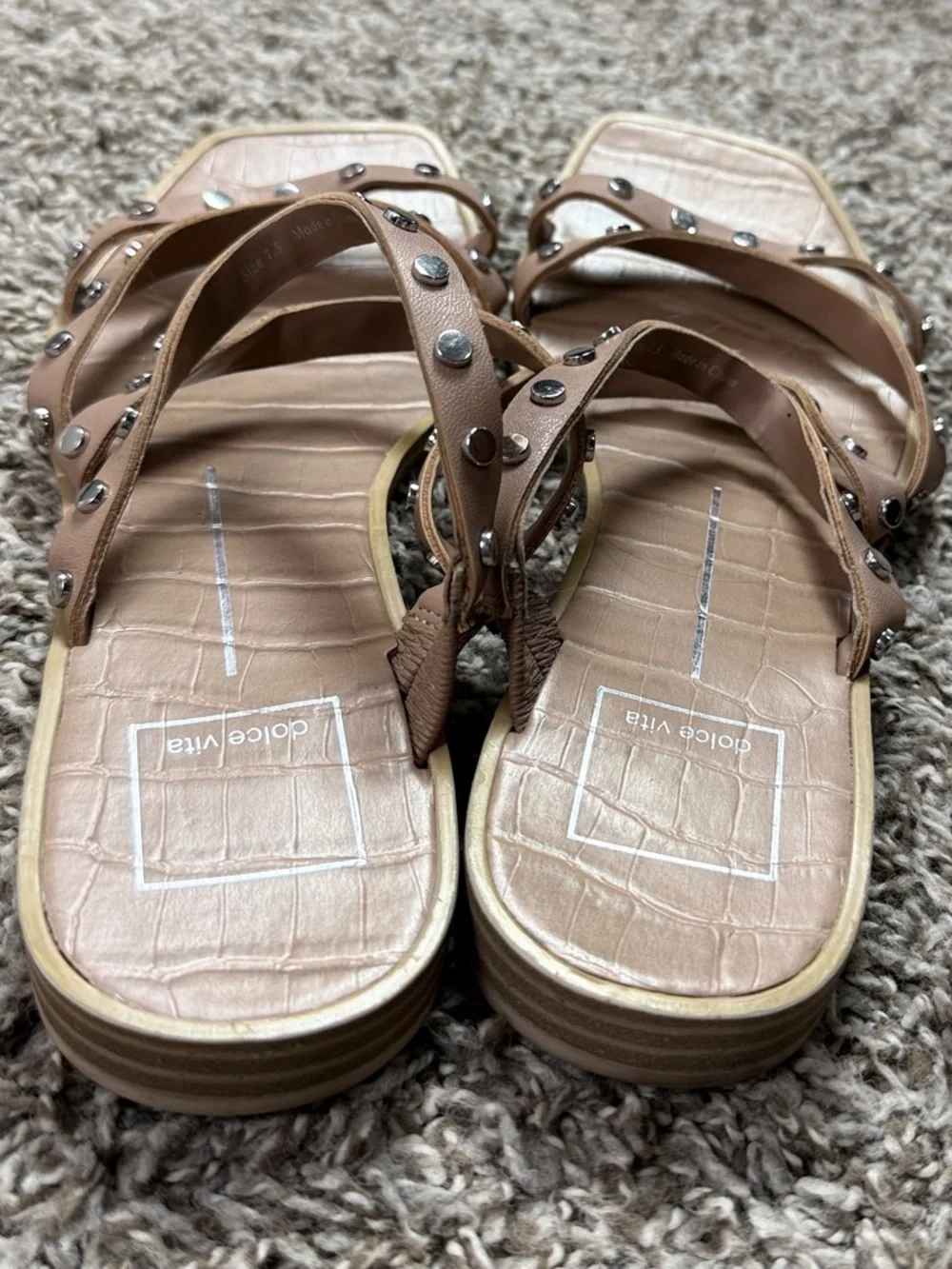 Dolce Vita Nude Studded Triple-Strap Slide Sandals - Picture 5 of 7